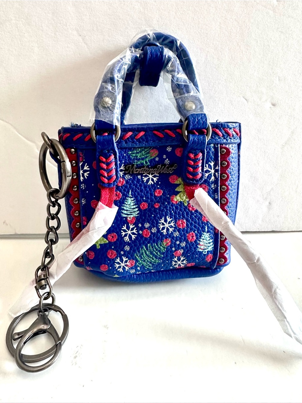 Montana West Royal Blue Mini Tote with Holiday Tree Print